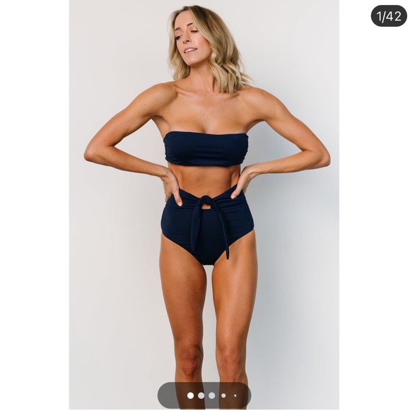 NWT Baltic Born Bandeau High Waisted Navy Bikini Set M - Picture 2 of 5